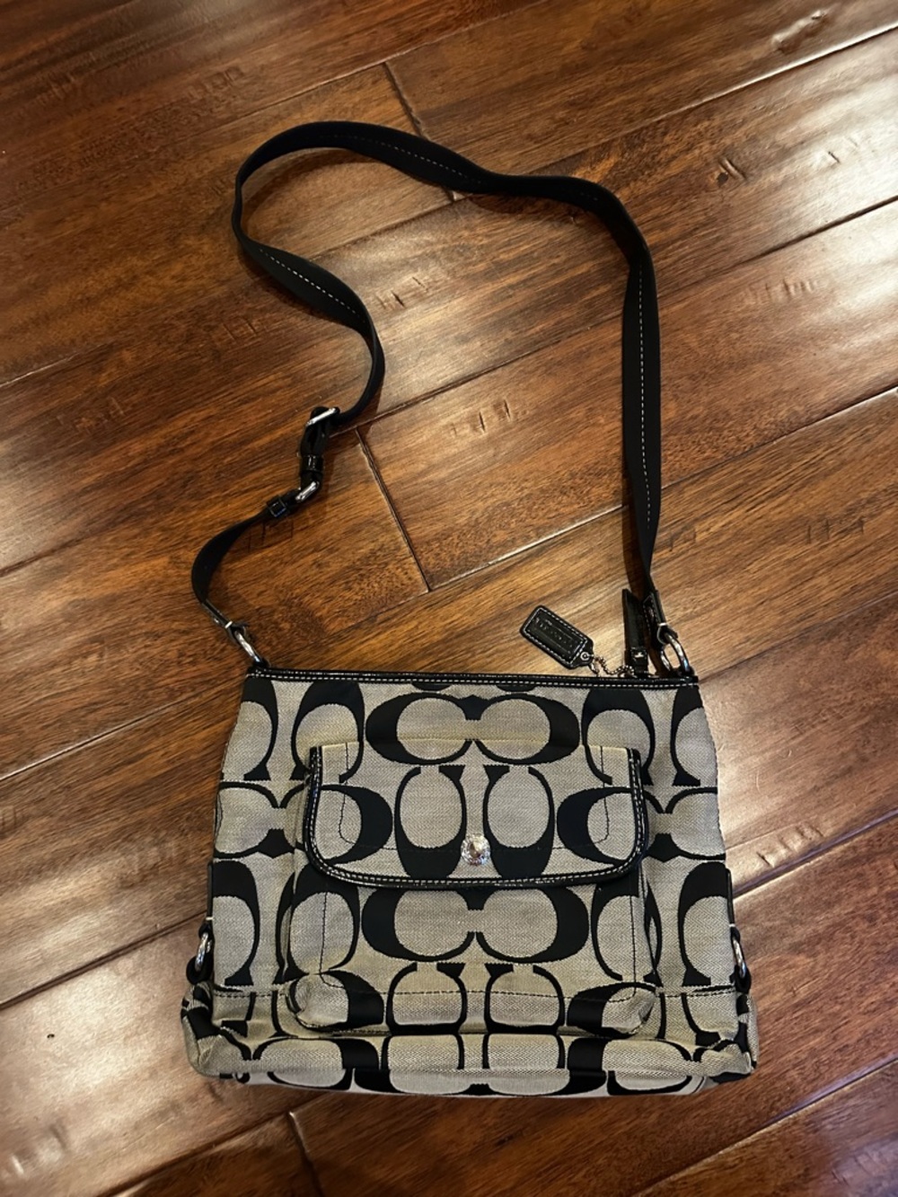 Coach Signature Jacquard Crossbody in Khaki and Black